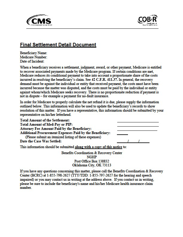 Final Settlement Detail Document